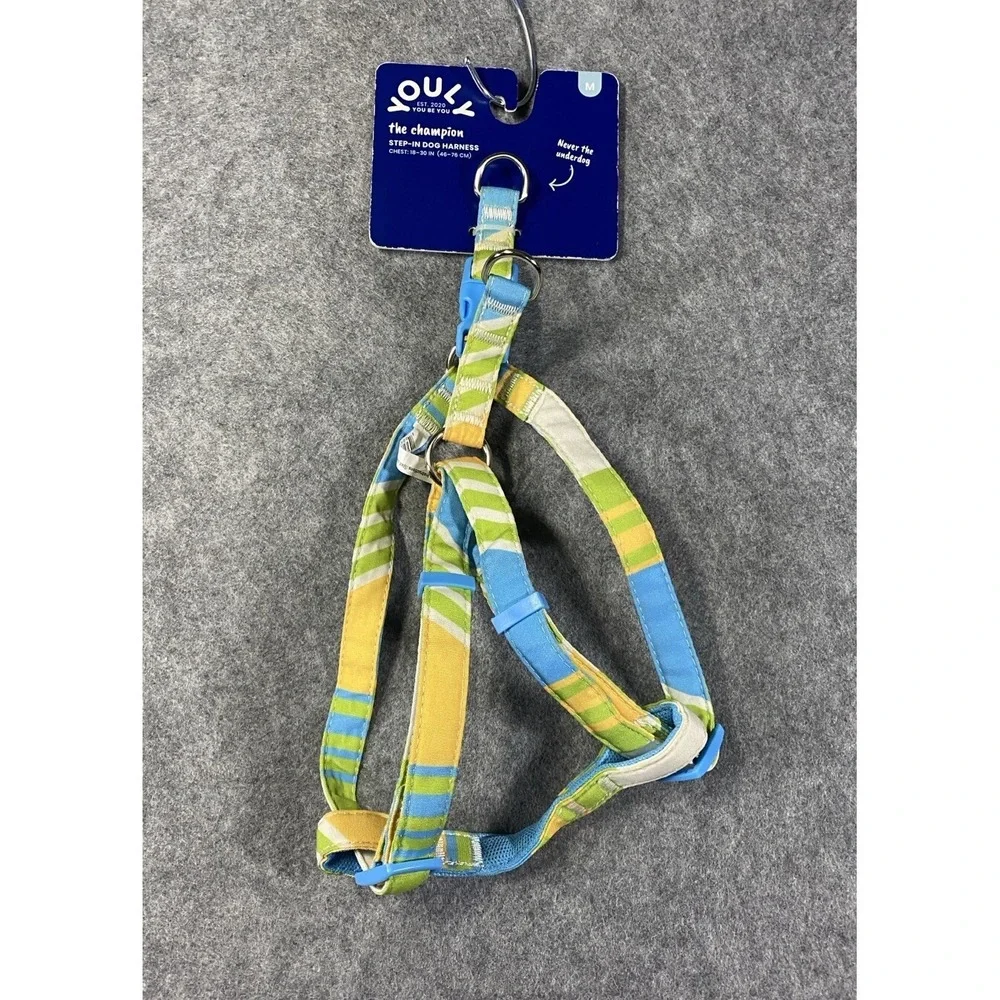 Youly The Champion Step-In Dog Harness Stripe Blue Green Yellow Medium